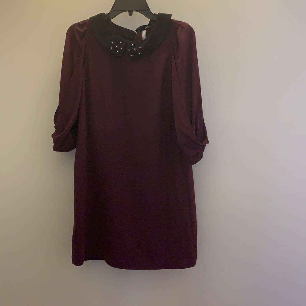 Lauren Conrad Burgundy‎ Shift Dress with Embellished Collar – Size XS